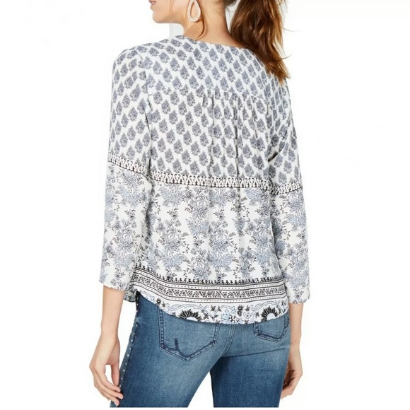 INC 3/4 Sleeve Floral Dandy Zip Neck Blouse MED - Picture 2 of 12